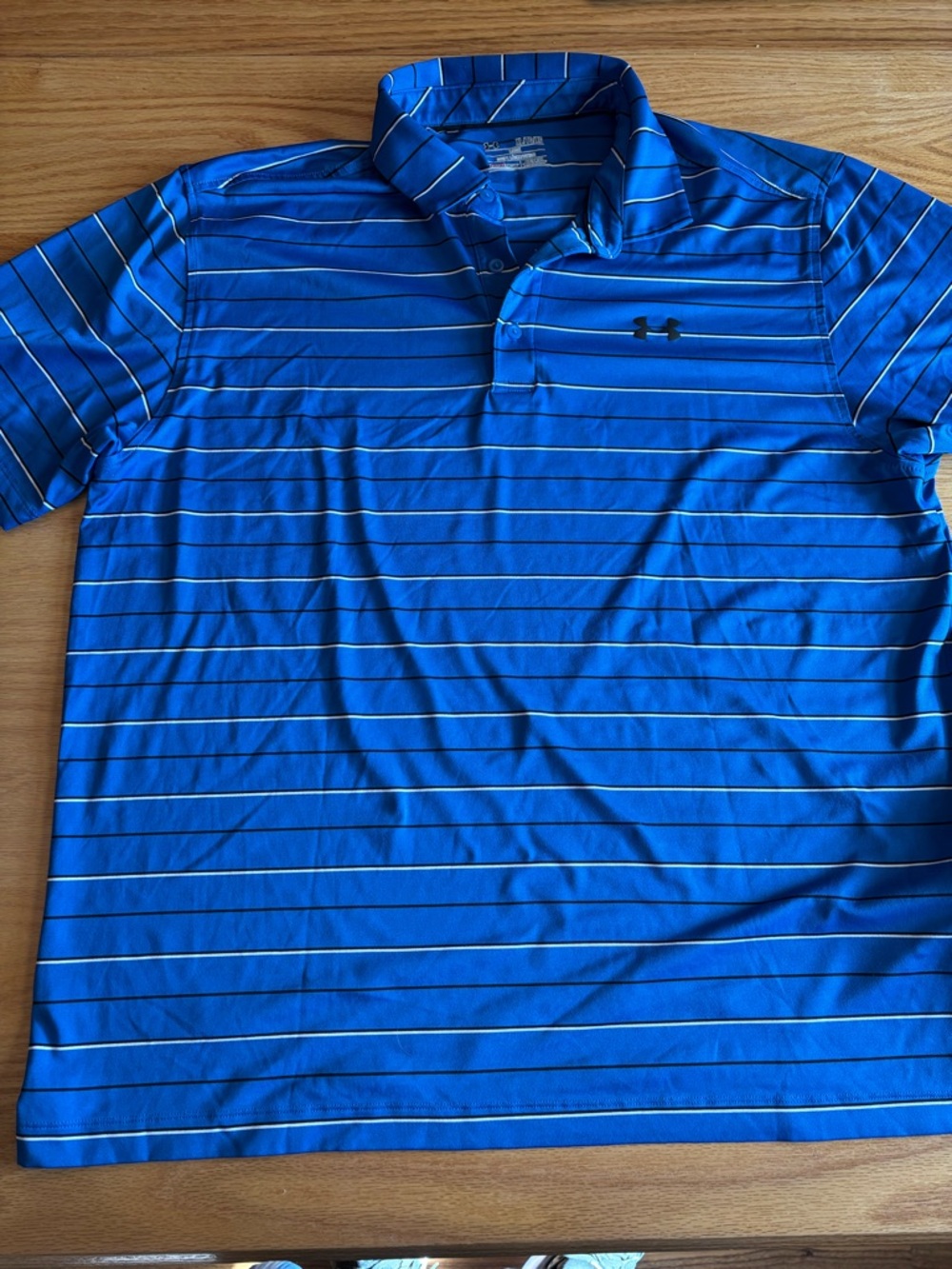 Men’s Under Armour Heat Gear Golf Polo XL Blue With Black &white Stripes